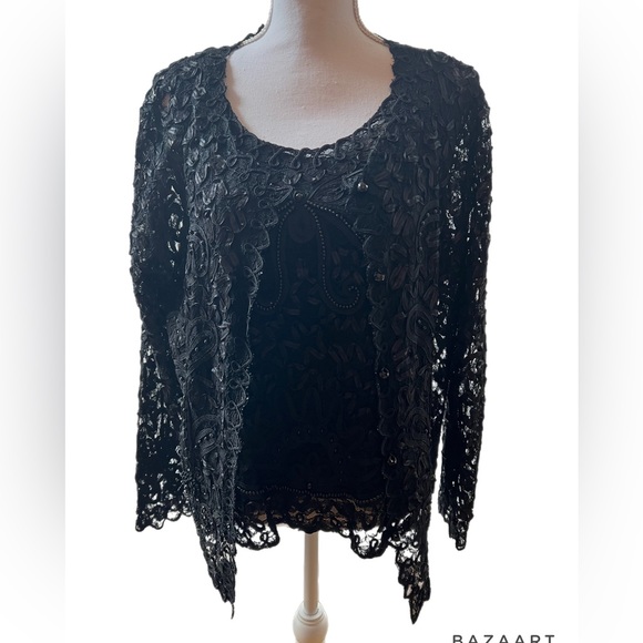 s.m. collection Tops - 🔥🔥S M Collection XL Womens Dressy Black Lace & Beaded Lined Top 2 Piece